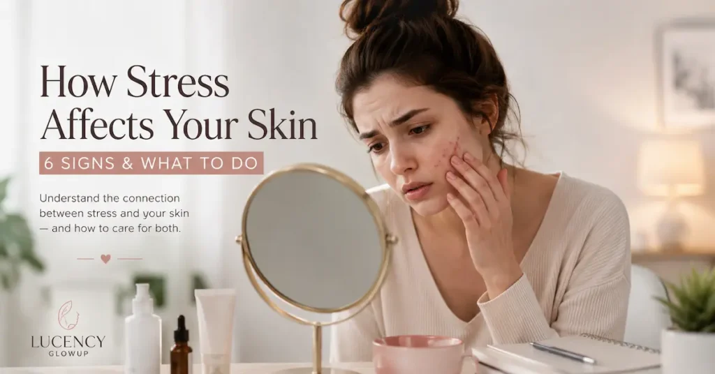 Woman experiencing stress-related skin changes