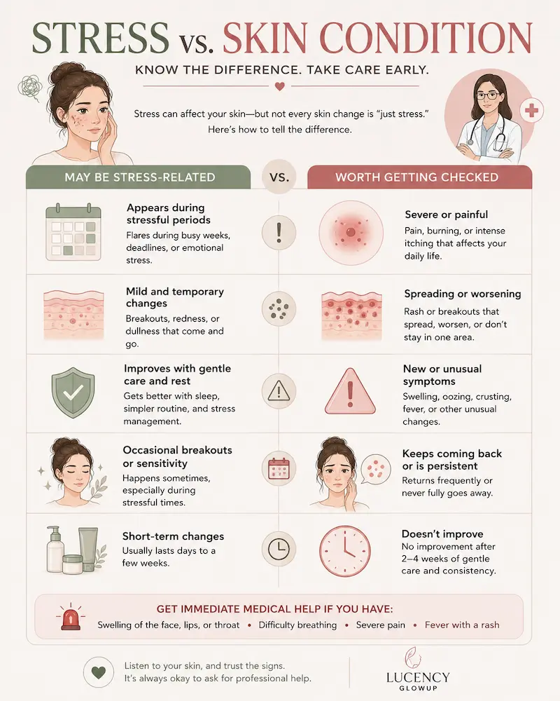 Stress-related skin changes versus signs of a skin condition