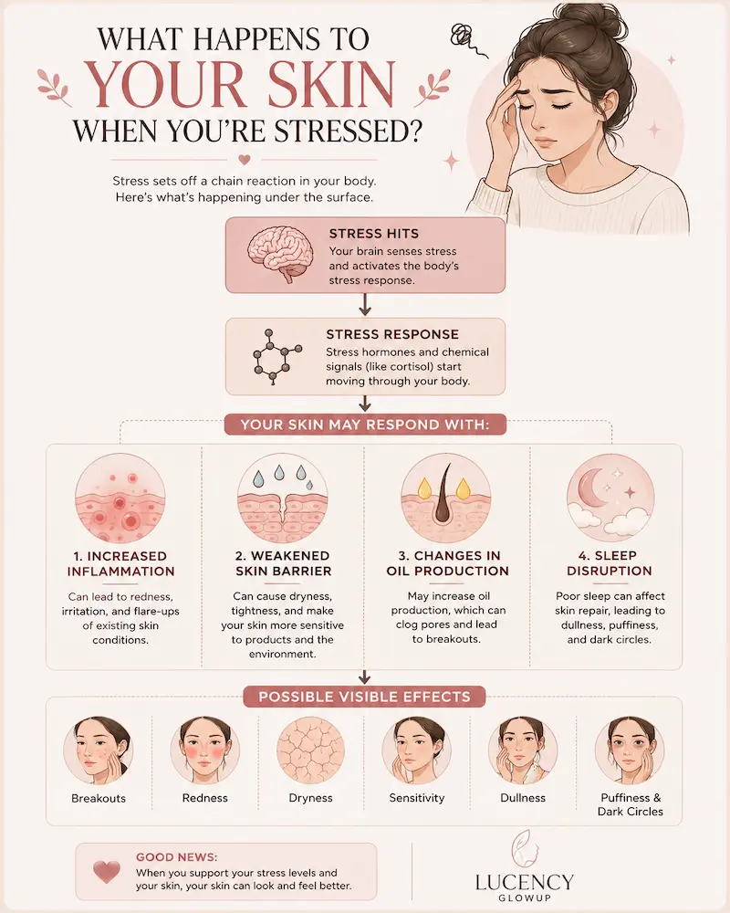 How stress can affect inflammation, skin barrier, oil production, and sleep